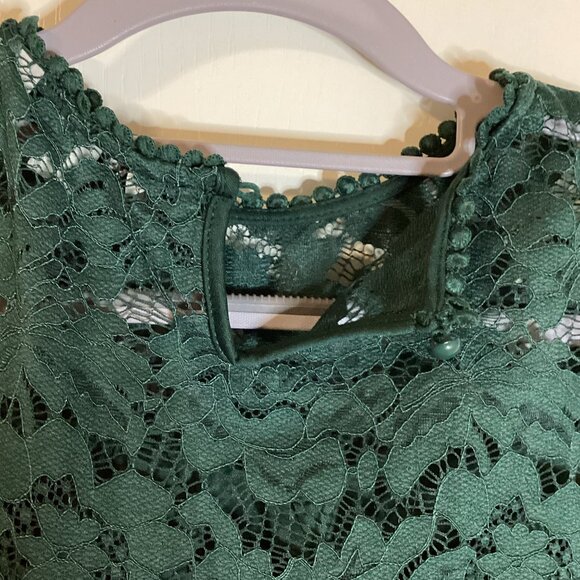 Zac & Racheal Women's Sleeveless Green Lace Top Size S Loose Fit Lined Festive - Picture 7 of 9